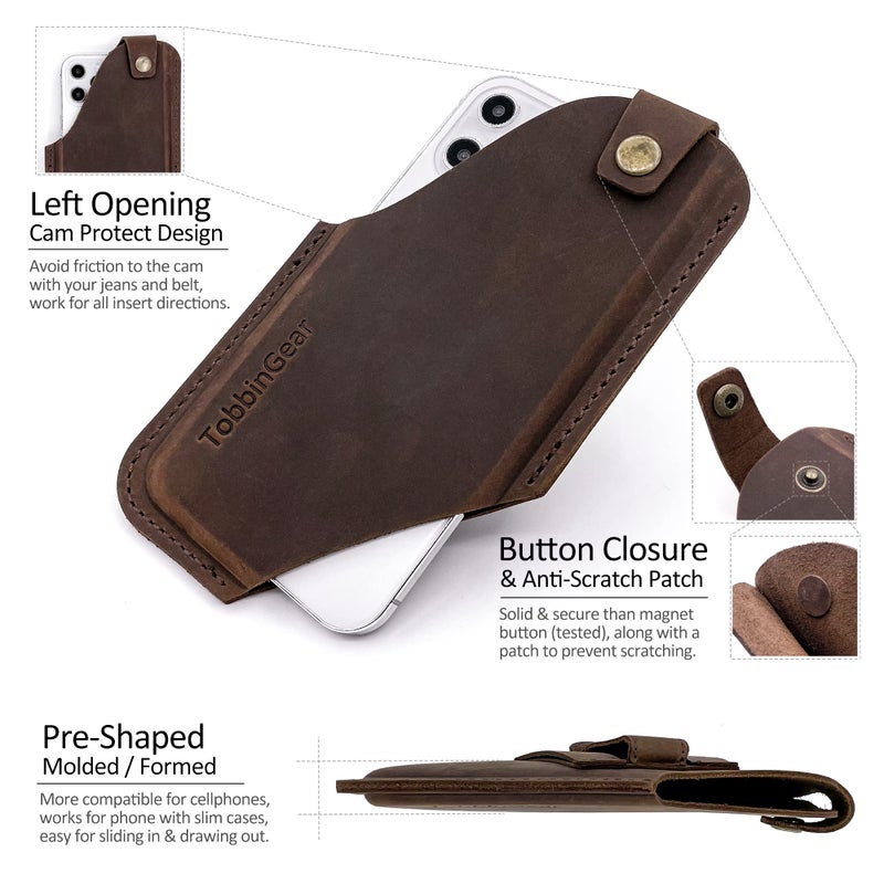 TobbinGear Leather Cell Phone Holster with Belt Clip, Universal Phone Holster for Men Belt Holder, Leather Case for iPhone, Samsung Galaxy Phones, Dark Brown, Large - Image 3