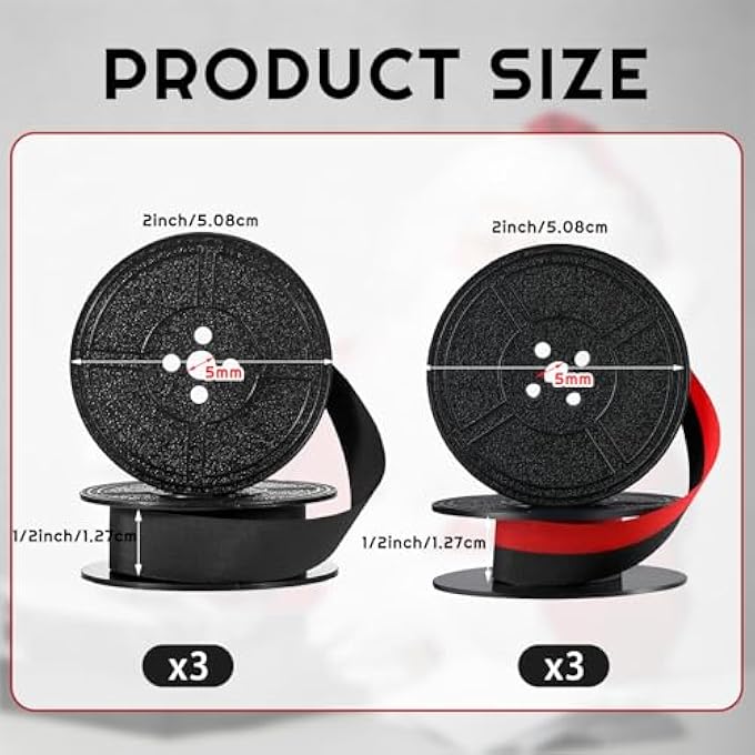 6 PAIRS UNIVERSAL TYPEWRITER RIBBON TWIN SPOOL RIBBON TWIN SPOOL REPLACEMENT PACK FOR MOST TYPEWRITER (RED,BLACK) - Image 3