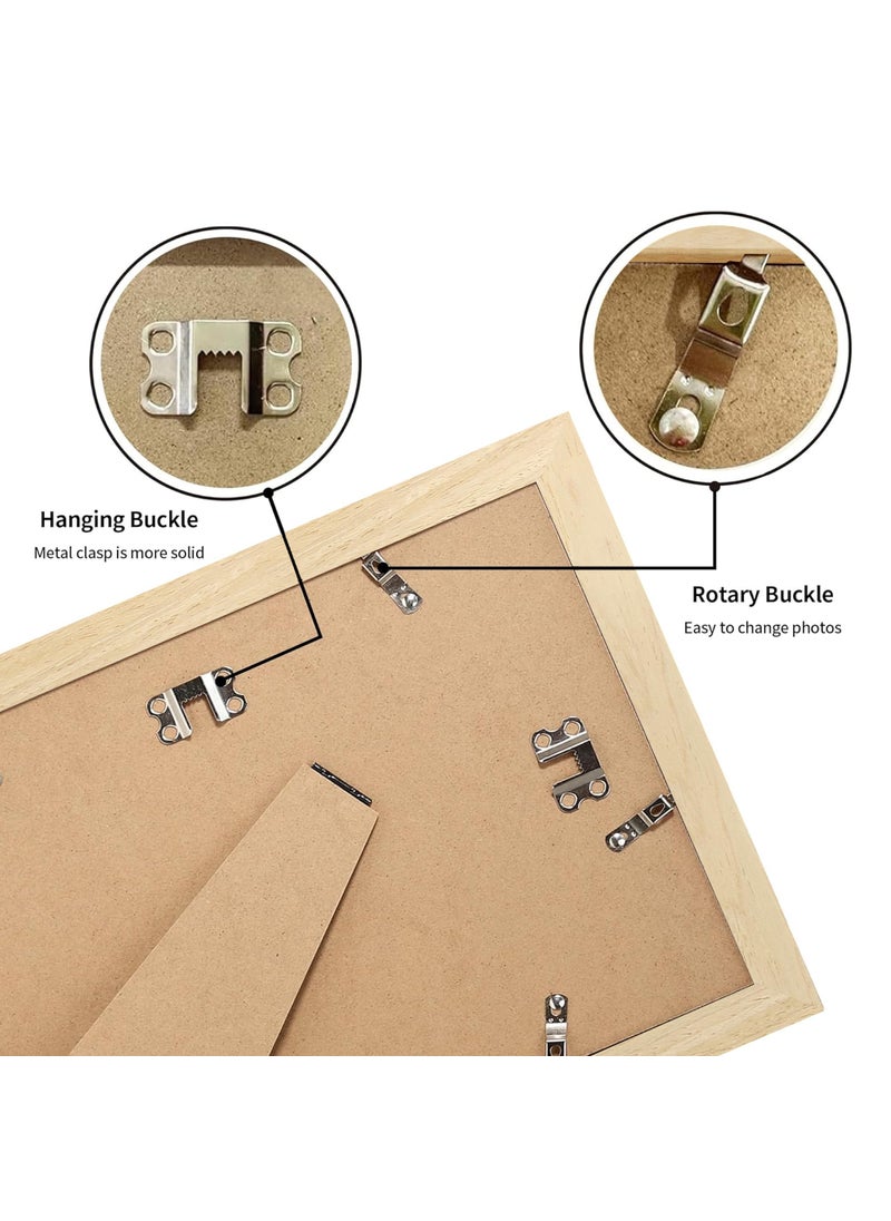 iRahmen 8x12 Picture Frame Set of 2  Natural Wood with Glass Frame - Display Picture 6x8 with Mat or 8 x 12 without Mat for Horizontal or Vertical Tabletop and Wall Mounting