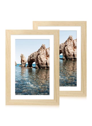 iRahmen 8x12 Picture Frame Set of 2  Natural Wood with Glass Frame - Display Picture 6x8 with Mat or 8 x 12 without Mat for Horizontal or Vertical Tabletop and Wall Mounting - pzsku/Z880C6D0110FCA163F80EZ/45/1749718060/715ffc0c-d41f-4d17-a801-d3a5783967cd