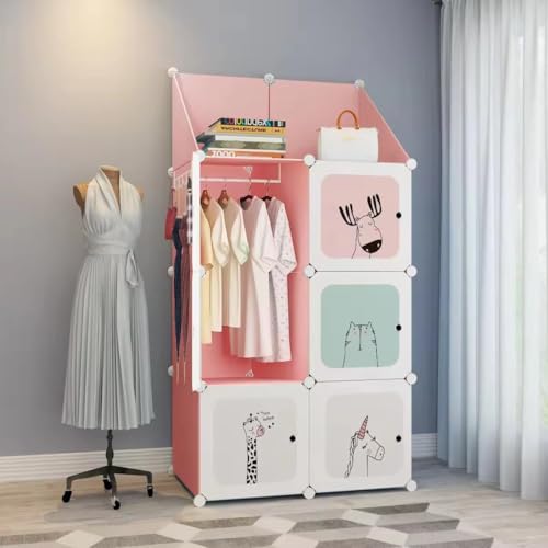 Bigkart Metal Kids Wardrobes For Clothes, Toys, Books Etc|Space-Saving, Easy To Assemble, Modular Design Baby Almirah For Clothes And Toys,Pink - Image 2