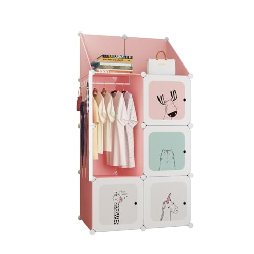 Bigkart Metal Kids Wardrobes For Clothes, Toys, Books Etc|Space-Saving, Easy To Assemble, Modular Design Baby Almirah For Clothes And Toys,Pink - Image 1