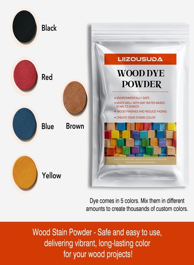LIIZOUSUDA Wood Stain Powdered Solvent - Wood Dye - Indoor and Outdoor Furniture and More - Fast Drying - Wood Dye Powder - Wood Stain for Crafts - 5 Color Kit - Image 2