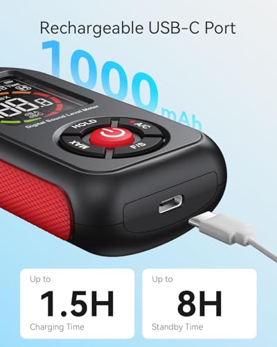 Benetech Decibel Meter, Sound & Noise Decibel Level Reader Monitor, SPL Meter 30dB to 130dB(A) with Record, Visual Alarm, A/C Weighted, Rechargeable for Home, Classroom - Image 5