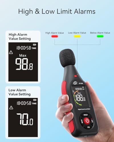 Benetech Decibel Meter, Sound & Noise Decibel Level Reader Monitor, SPL Meter 30dB to 130dB(A) with Record, Visual Alarm, A/C Weighted, Rechargeable for Home, Classroom - Image 4