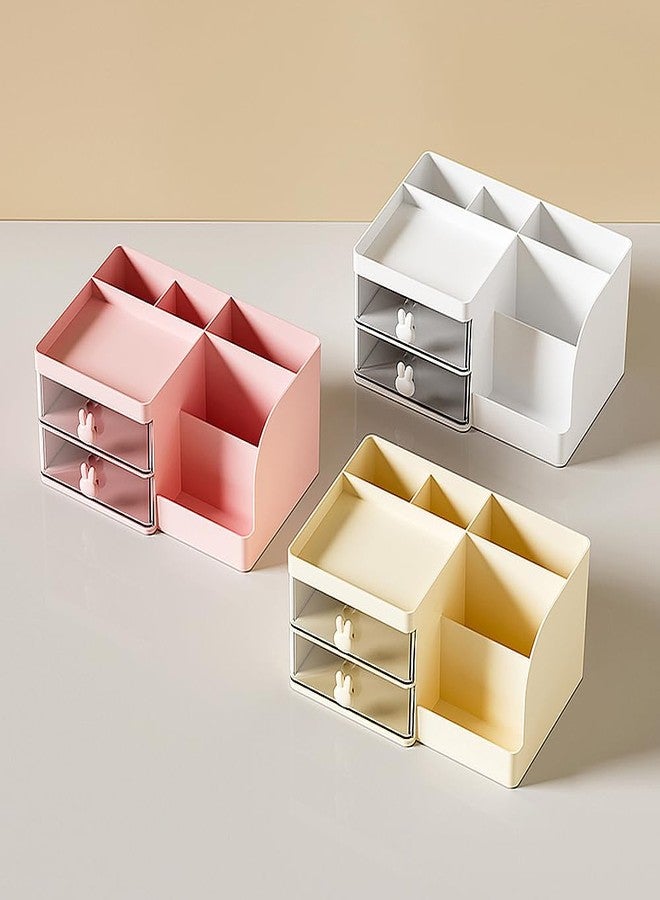 LETURE Makeup Storage Organizer with 2 Drawers, Desk Vanity Countertop Skin Care Cosmetic Display Case Make up Stands for Hair Accessories Lipstick Lotions Beauty Skincare Organizing (Cream) - Image 4