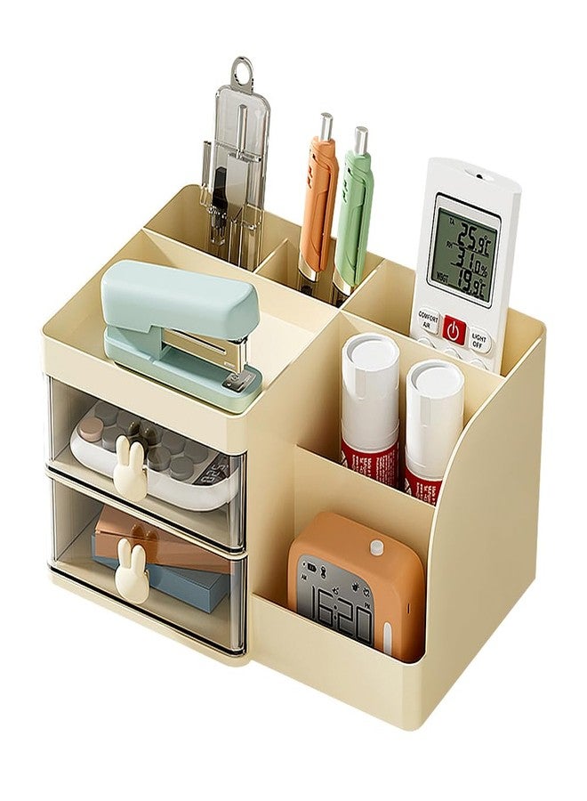 LETURE Makeup Storage Organizer with 2 Drawers, Desk Vanity Countertop Skin Care Cosmetic Display Case Make up Stands for Hair Accessories Lipstick Lotions Beauty Skincare Organizing (Cream) - Image 1
