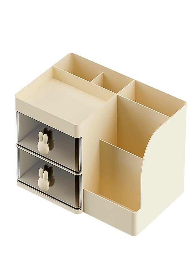 LETURE Makeup Storage Organizer with 2 Drawers, Desk Vanity Countertop Skin Care Cosmetic Display Case Make up Stands for Hair Accessories Lipstick Lotions Beauty Skincare Organizing (Cream) - Image 2