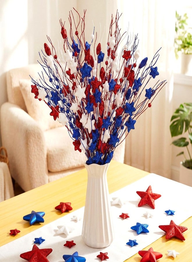 Sureio 18 Pcs 17 Inch Patriotic Red White Blue Picks and Sprays Glitter Floral Picks for 4th of July Decoration 250th Independence Day Memorial Day Home Office Vase Filler Table Centerpieces Decor - Image 1