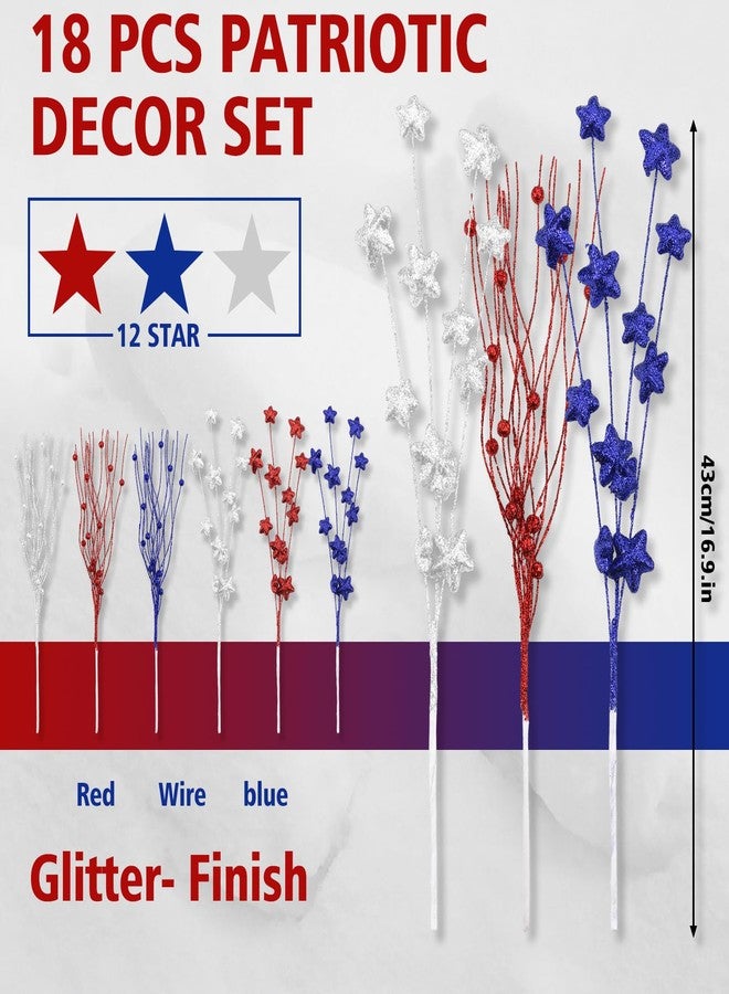 Sureio 18 Pcs 17 Inch Patriotic Red White Blue Picks and Sprays Glitter Floral Picks for 4th of July Decoration 250th Independence Day Memorial Day Home Office Vase Filler Table Centerpieces Decor - Image 2
