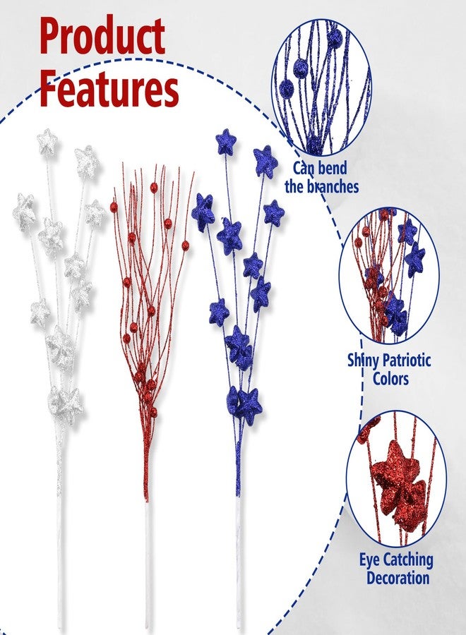 Sureio 18 Pcs 17 Inch Patriotic Red White Blue Picks and Sprays Glitter Floral Picks for 4th of July Decoration 250th Independence Day Memorial Day Home Office Vase Filler Table Centerpieces Decor - Image 4