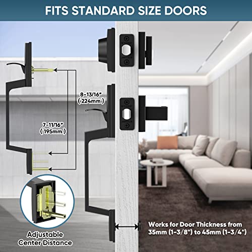 TICONN Front Door Handle Set, Heavy Duty Square Door Lever & Single Cylinder Deadbolt Combo Reversible for Entrance Exterior Doors (Matte Black) - Image 2