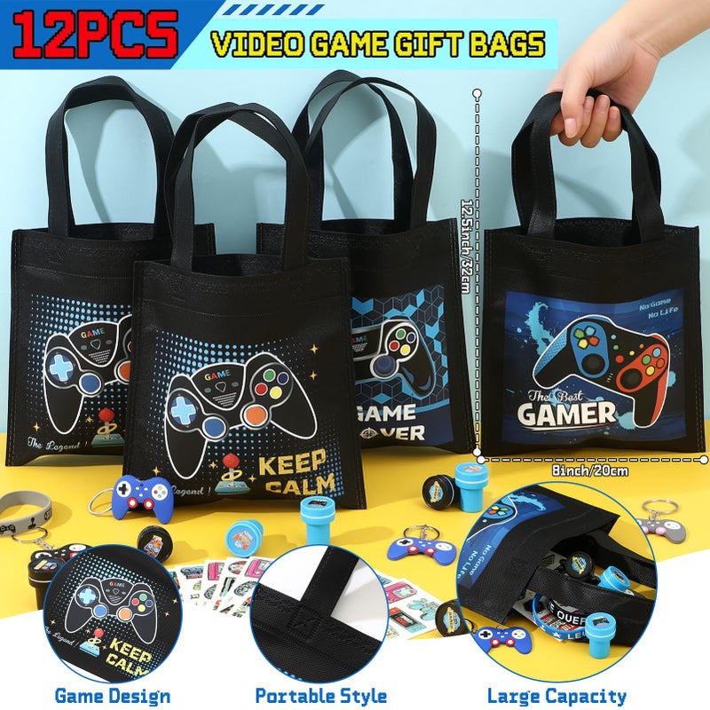 B Bascolor 60Pcs Video Game Party Favors Gamer Birthday Party Supplies for Kids Non Woven Bags Silicone Bracelet Stamper Keychain Glow Sticker Game on Gift Goodie Treat Bag Fillers Boy Gaming Party Favors - Image 2