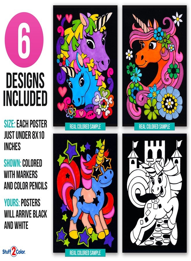 Stuff2Color Unicorn Love - 6 Pack of Fuzzy Velvet Coloring Posters for Kids, Toddlers, Girls, and Boys (All Ages Coloring Activity) - Best Arts and Crafts Project for Sleepovers, Room Decor, Sharing and More - Image 2