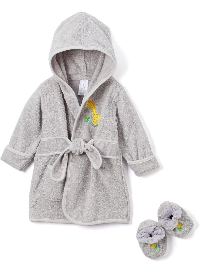 Spasilk 100% Cotton Hooded Terry Bathrobe with Booties Baby One Size Gifts â€” Shower, Grey Giraffe, One size - Image 1