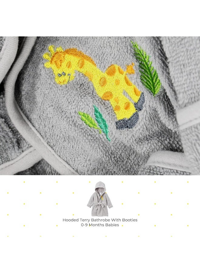 Spasilk 100% Cotton Hooded Terry Bathrobe with Booties Baby One Size Gifts â€” Shower, Grey Giraffe, One size - Image 2
