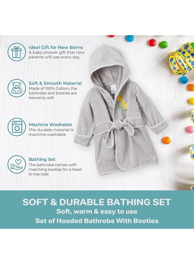 Spasilk 100% Cotton Hooded Terry Bathrobe with Booties Baby One Size Gifts â€” Shower, Grey Giraffe, One size - Image 4