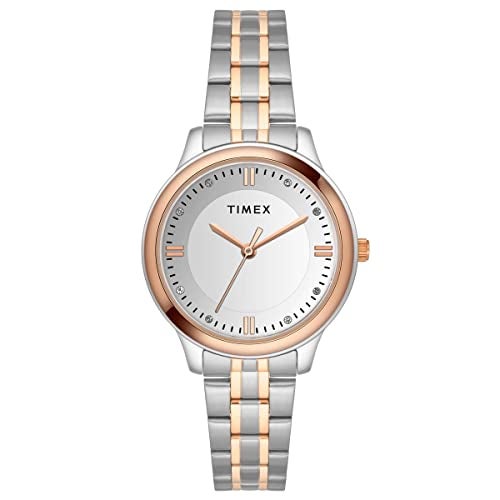 TIMEX Analog Watch for Women with Silver Round Dial & Two Tone Stainless Steel Bracelet Band Water Resistant Women's Wrist Watches - TWEL149SMU03 - Image 1