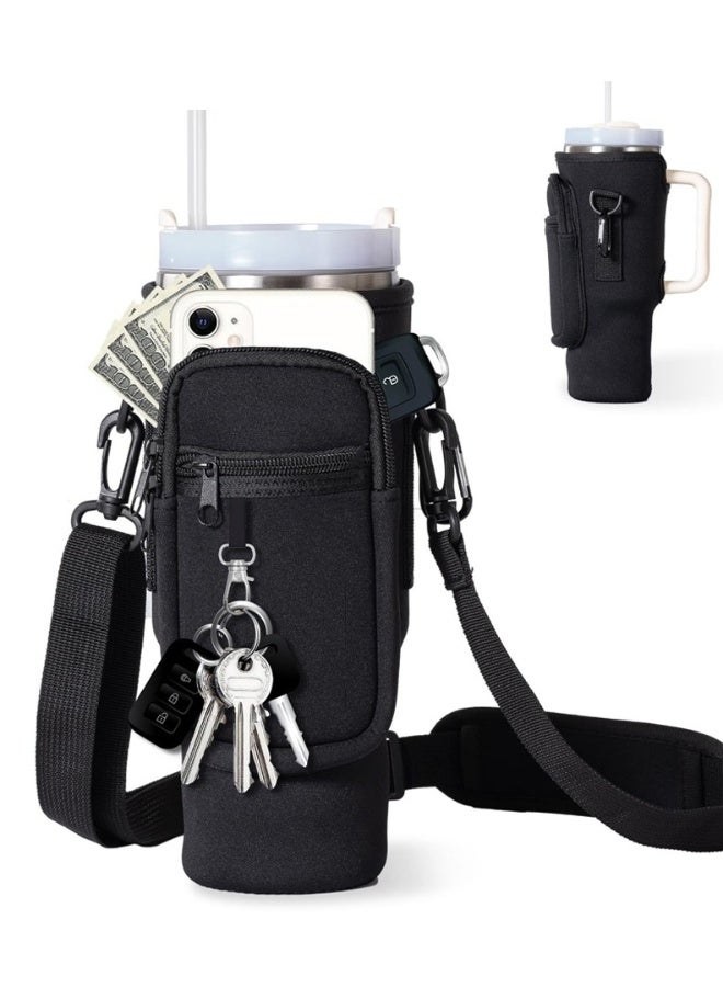 Topleo Water Bottle Carrier Bag with Phone Pocket for Stanley Cup 40 oz, Water Bottle Holder with Adjustable Strap& Straw Cover, Stanley Cup Accessories Fit Hiking Cycling Running Gym Yoga - Image 1