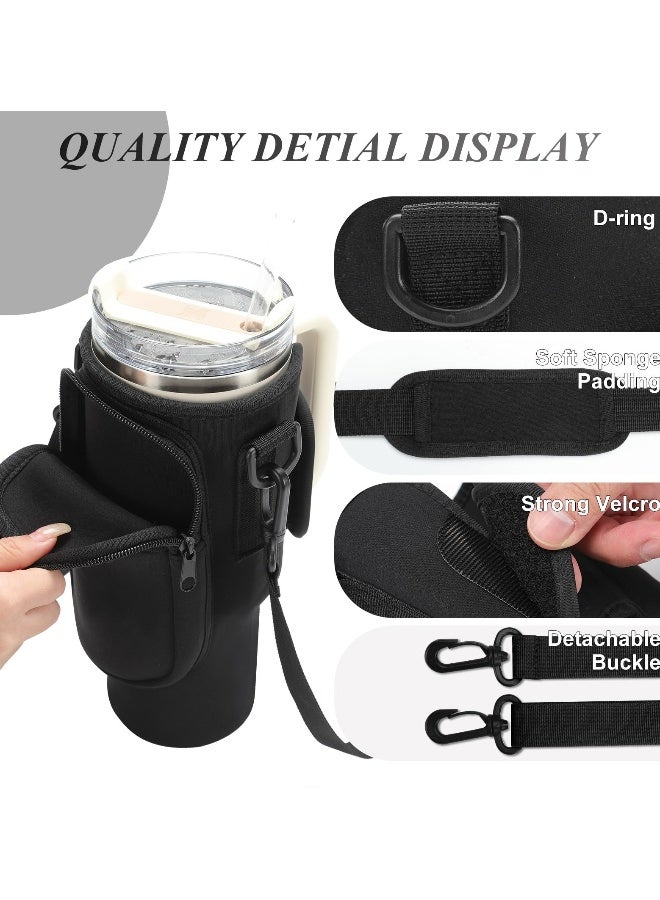 Topleo Water Bottle Carrier Bag with Phone Pocket for Stanley Cup 40 oz, Water Bottle Holder with Adjustable Strap& Straw Cover, Stanley Cup Accessories Fit Hiking Cycling Running Gym Yoga - Image 3