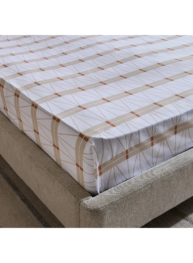 Home Box Malta Lattice Printed Cotton Twin Fitted Sheet - 120x200+33 cm
