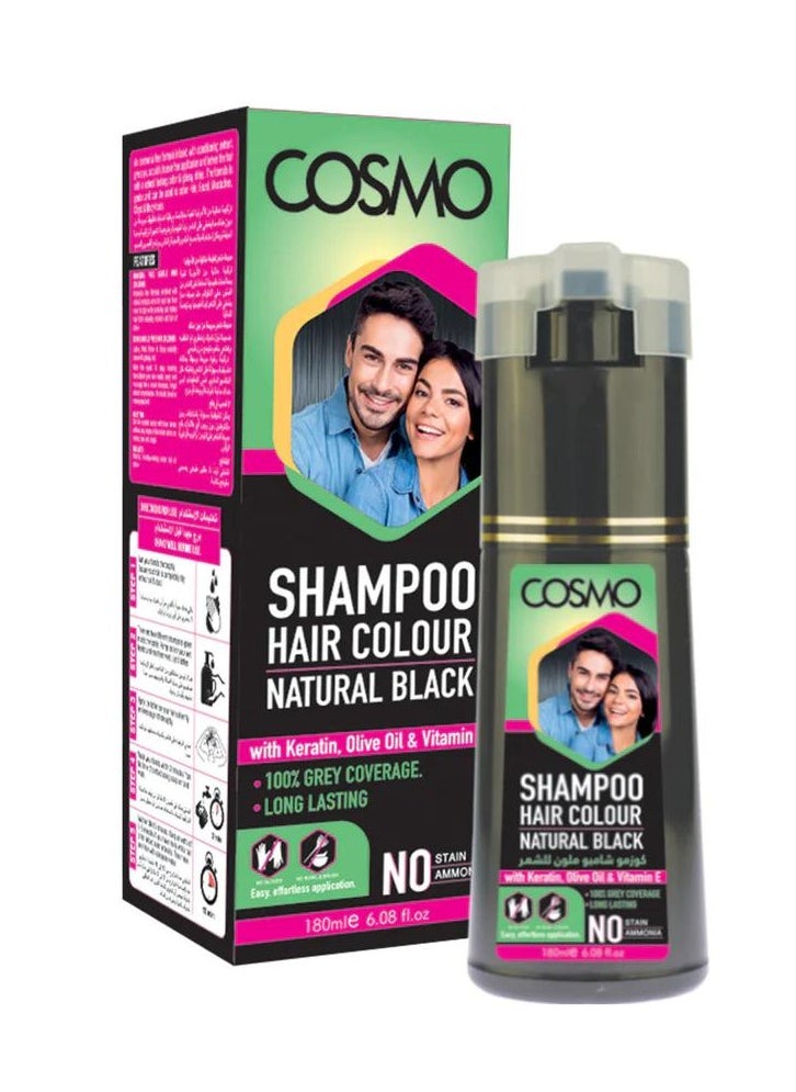 COSMO Shampoo Hair Colour Natural Black With Keratin And Olive Oil 180 Ml  - Image 1