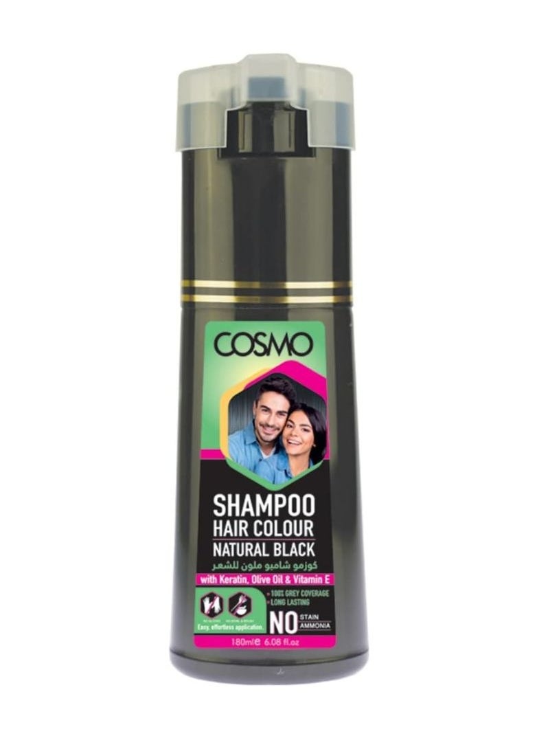 COSMO Shampoo Hair Colour Natural Black With Keratin And Olive Oil 180 Ml  - Image 2