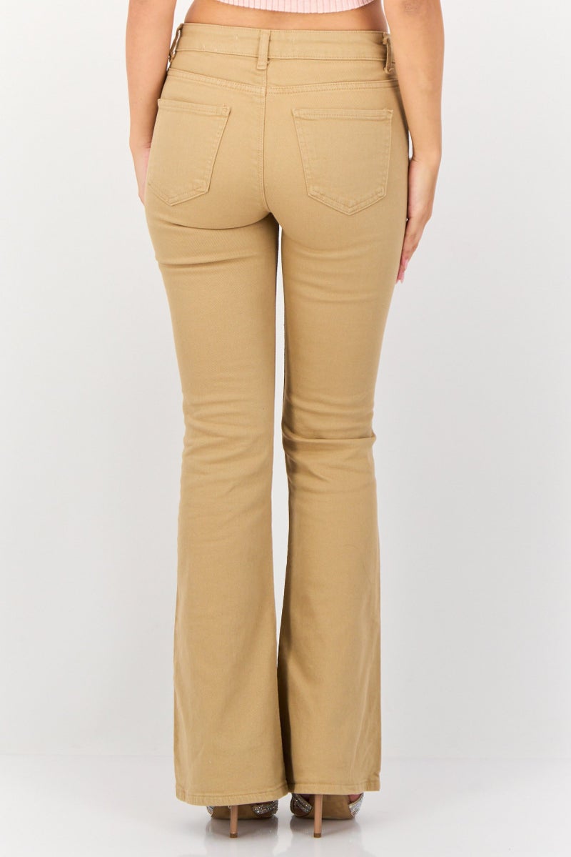 KOTON Women Flared Fit Solid Stretchable Denim, Tan - Image 2