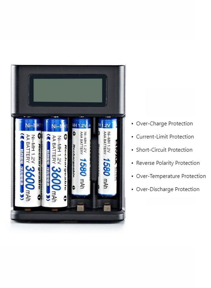 Mini USB AA AAA Battery Charger, 4 Bay, High-Speed Charging, Independent Slots, LCD Display, for Ni-MH Ni-CD Rechargeable Batteries - Image 2