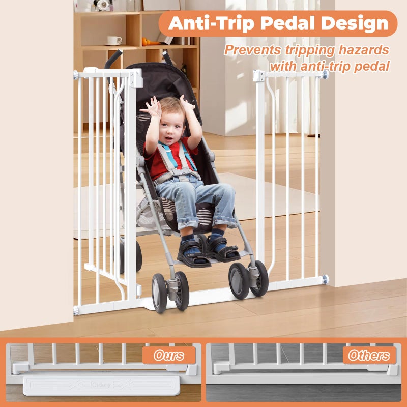 Cideny 34" Extra Tall Baby Gate for Stairs, Auto Close Stroller Friendly Dog Gate Indoor for Doorways, Pressure Mounted 29"-45" Wide Baby Gate, Easy Walk Through Gate for Children & Pets, White - Image 3