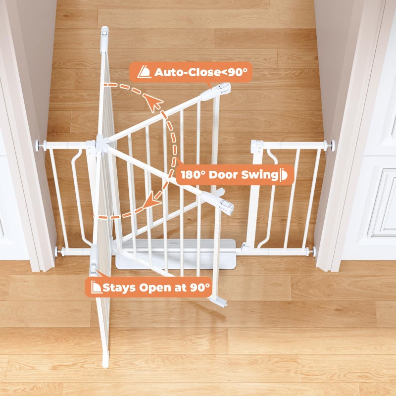 Cideny 34" Extra Tall Baby Gate for Stairs, Auto Close Stroller Friendly Dog Gate Indoor for Doorways, Pressure Mounted 29"-45" Wide Baby Gate, Easy Walk Through Gate for Children & Pets, White - Image 4