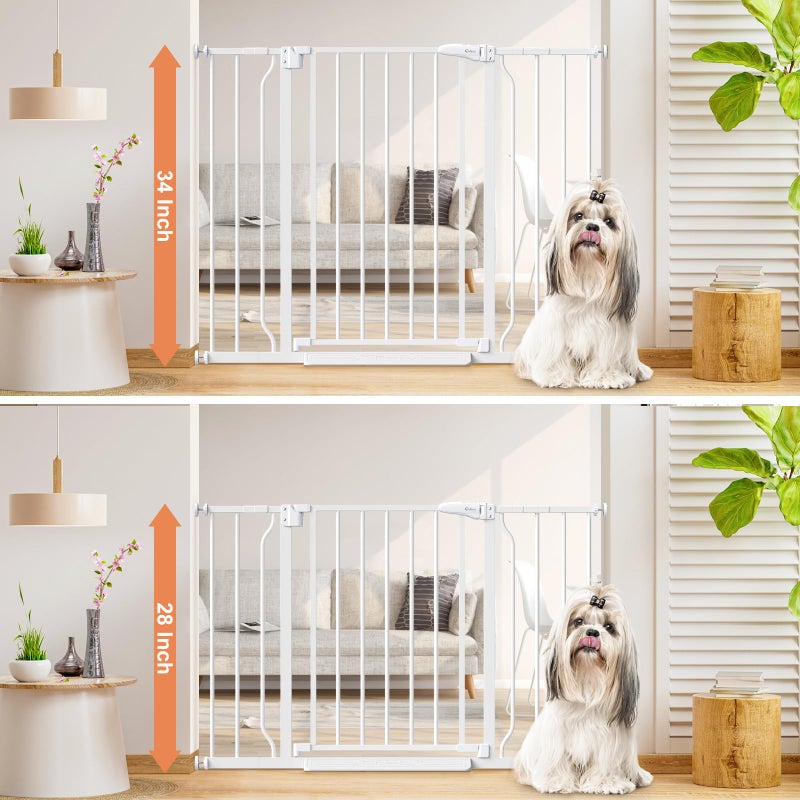 Cideny 34" Extra Tall Baby Gate for Stairs, Auto Close Stroller Friendly Dog Gate Indoor for Doorways, Pressure Mounted 29"-45" Wide Baby Gate, Easy Walk Through Gate for Children & Pets, White - Image 2