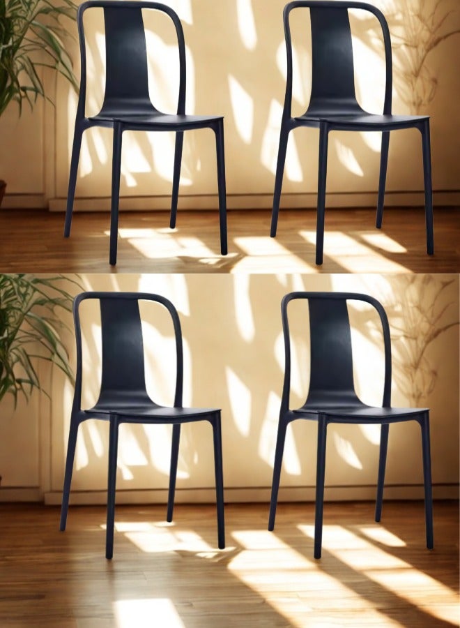 SMART HOME Modern Design 4-Piece Fiber Chair Set with Sturdy Legs - 45 x 45 x 80 cm | Durable Seat for Office, Dining Room, Coffee Shop, Garden, and Outdoor Lounges - Black - Image 1
