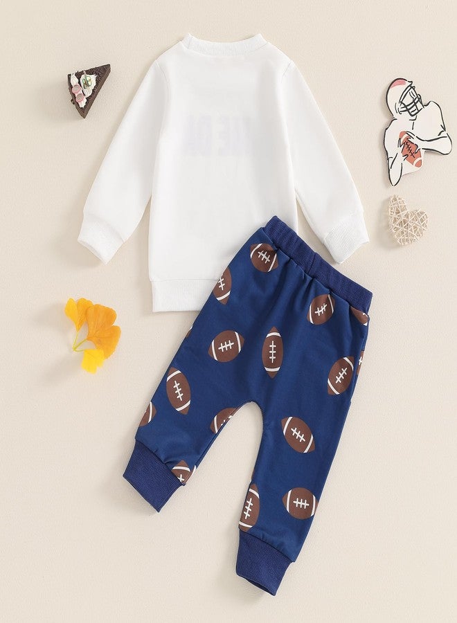 Mieeyali Toddler Baby Boy Football Outfit Rugby Sweatshirt Top Jogger Pants Set 2 Pcs Sweatsuit Infant Fall Winter Clothes (Blue, 6-12 Months) - Image 3