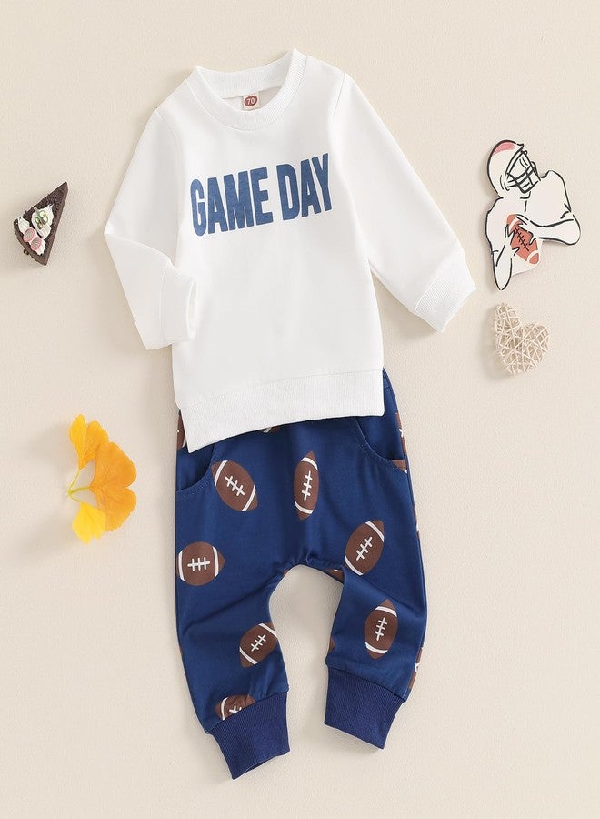 Mieeyali Toddler Baby Boy Football Outfit Rugby Sweatshirt Top Jogger Pants Set 2 Pcs Sweatsuit Infant Fall Winter Clothes (Blue, 6-12 Months) - Image 2