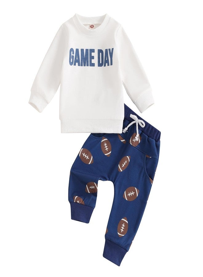 Mieeyali Toddler Baby Boy Football Outfit Rugby Sweatshirt Top Jogger Pants Set 2 Pcs Sweatsuit Infant Fall Winter Clothes (Blue, 6-12 Months) - Image 1