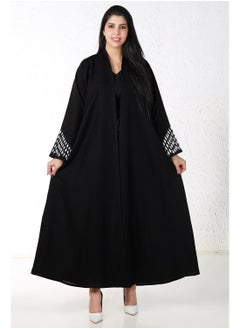 Black abaya with white embroidery on the sleeves