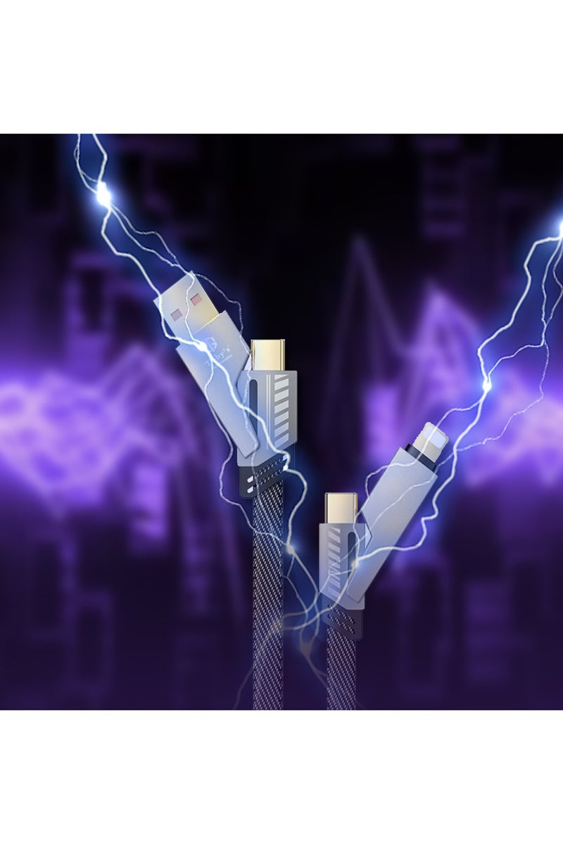 توبيز كابل شحن سريع 4 في 1 من توبـي CC-07، طاقة 200 واط، رمادي، بطول 1.2 متر، مضفر نايلون، إخراج Type-C وLightning - Image 3