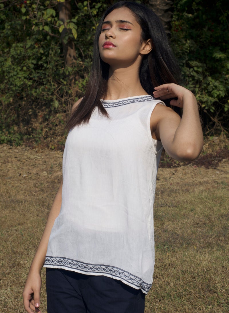 P FOR PRETTY Off White Blouse With Blue Delicate Embroidery - Image 1