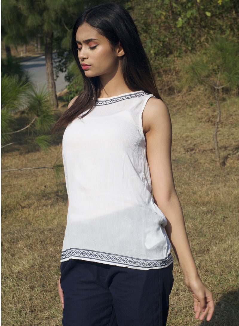 P FOR PRETTY Off White Blouse With Blue Delicate Embroidery - Image 4