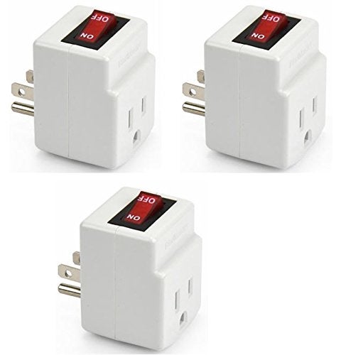 BindMaster New! 3 Prong Grounded Single Port Power Adapter for Outlet with On/Off Switch to be Energy Saving with Indicator Light - 3 Pack…… - Image 1