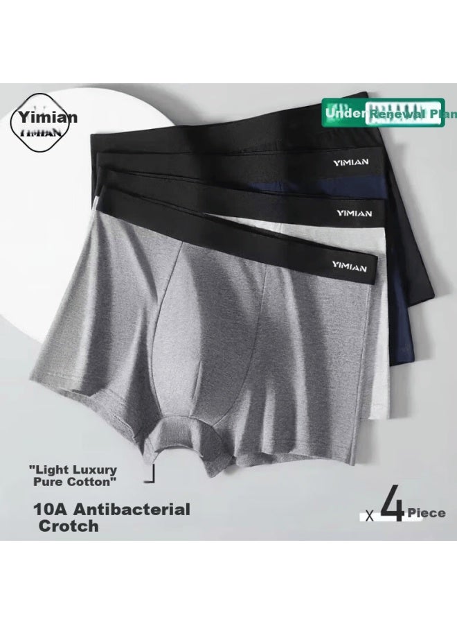 Yimian Men's Cotton Boxer Briefs Antibacterial Breathable Loose Fit Large Size 4-pack