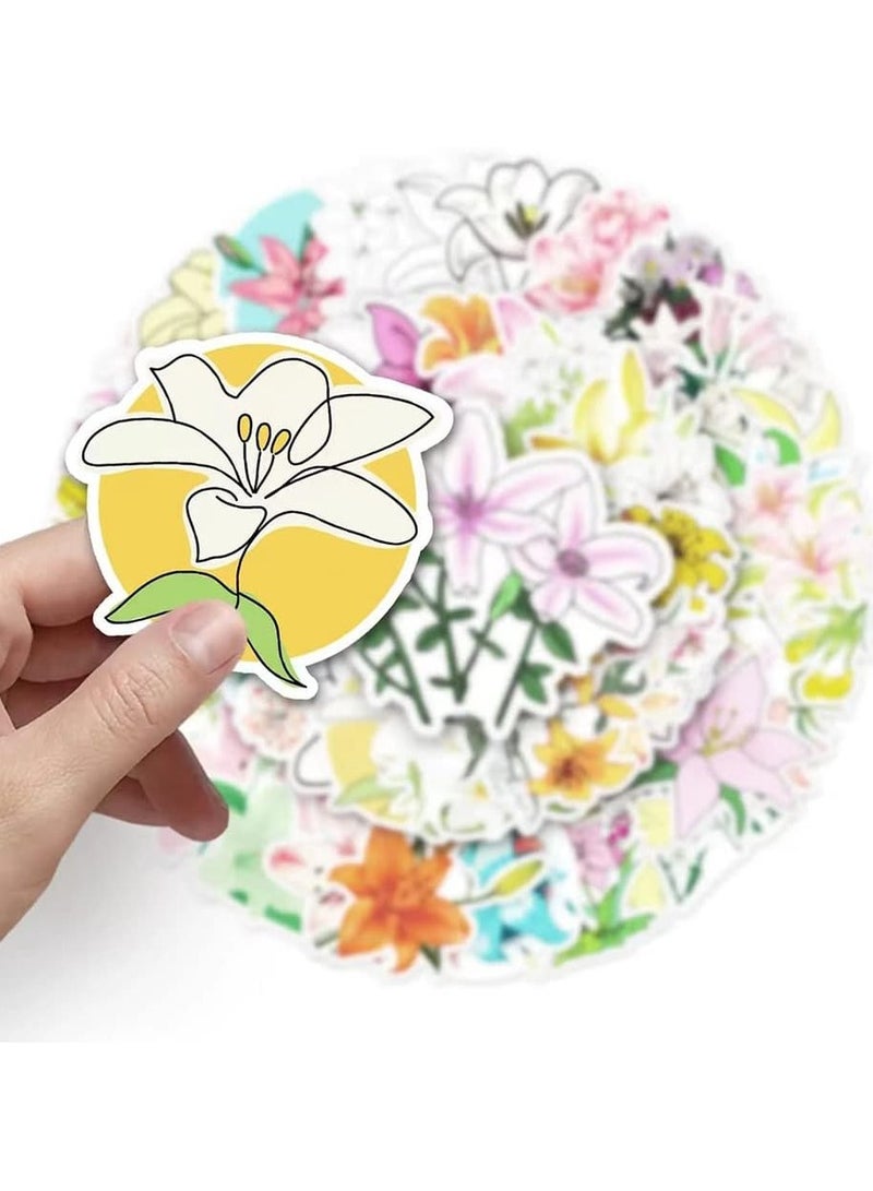 Lily Flower Stickers 50Pcs Lily Waterproof Vinyl Decals for Water Bottles Laptop Luggage Cup Computer Mobile Phone Skateboard  - Image 5
