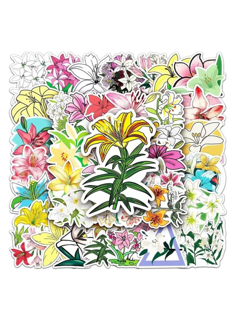 Lily Flower Stickers 50Pcs Lily Waterproof Vinyl Decals for Water Bottles Laptop Luggage Cup Computer Mobile Phone Skateboard  - Image 2