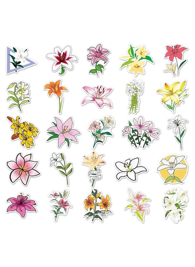 Lily Flower Stickers 50Pcs Lily Waterproof Vinyl Decals for Water Bottles Laptop Luggage Cup Computer Mobile Phone Skateboard  - Image 4