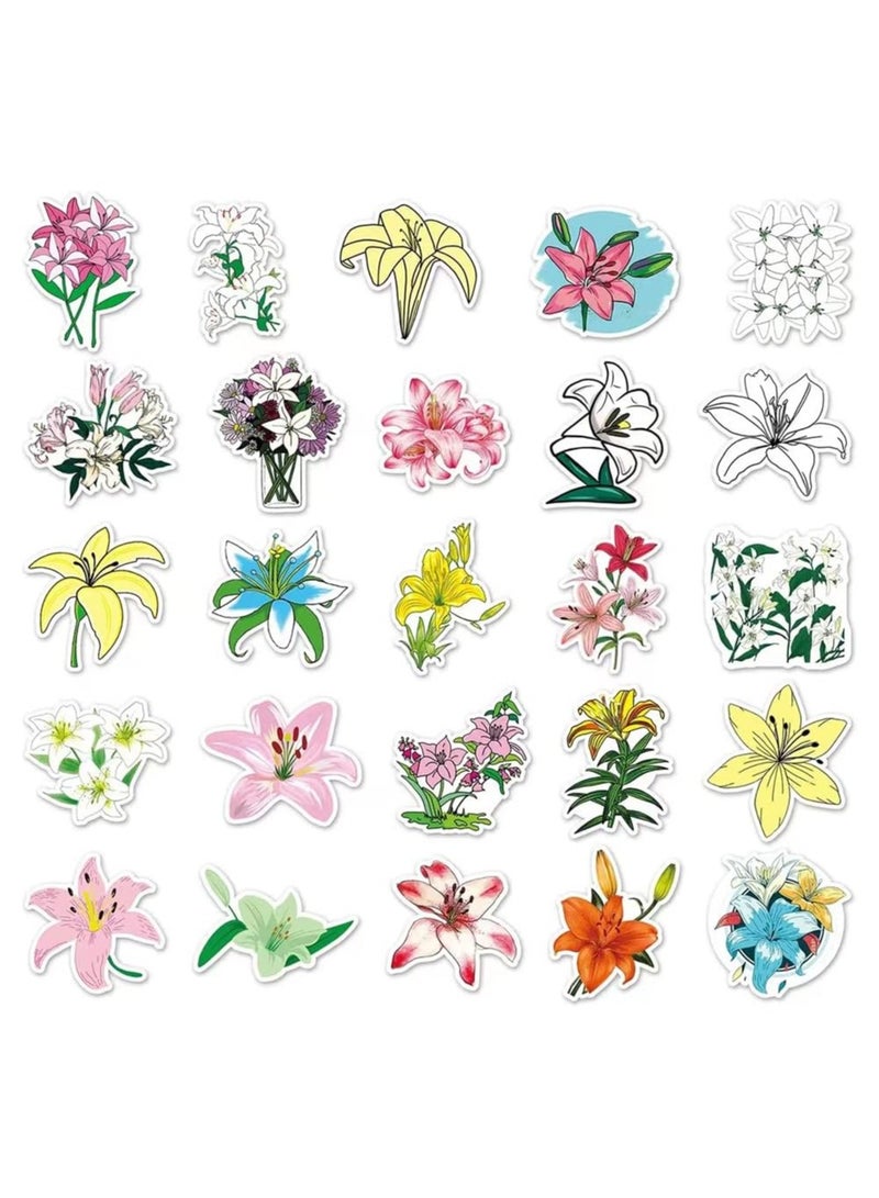 Lily Flower Stickers 50Pcs Lily Waterproof Vinyl Decals for Water Bottles Laptop Luggage Cup Computer Mobile Phone Skateboard  - Image 3