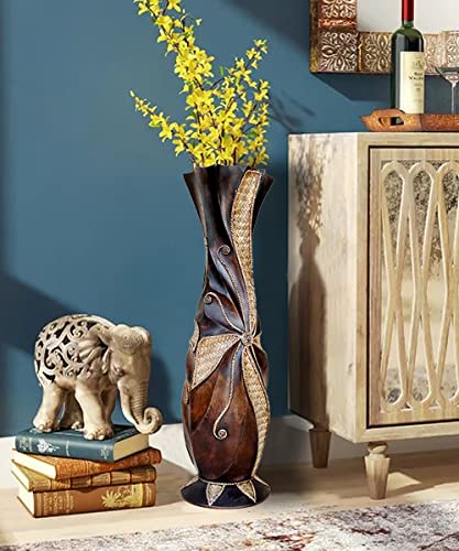 POPGRAT Tall Floor Vase, 24'' Designed Handcrafted Wood Decorative Large Brown Vases with Weaving Bamboo Strips, Wide Mouth Opening Corner Vase for Living Room Home Decor, Pampas Grass, Hallway - Image 2