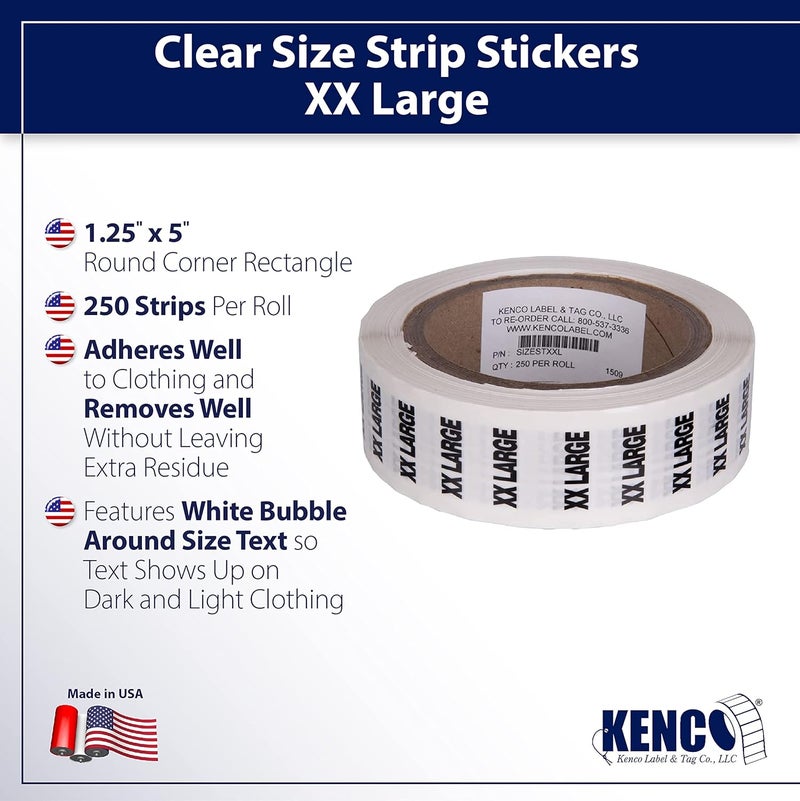 KENCO Clothing Size Strip Labels - 1.25" X 5" - 250 Strips Per Roll - Clear with Black and White Ink by (XXL) - Image 2