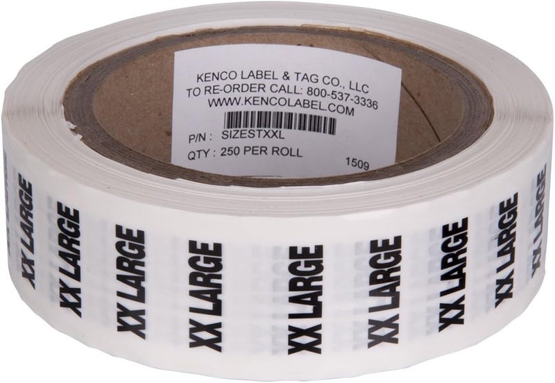 KENCO Clothing Size Strip Labels - 1.25" X 5" - 250 Strips Per Roll - Clear with Black and White Ink by (XXL) - Image 1
