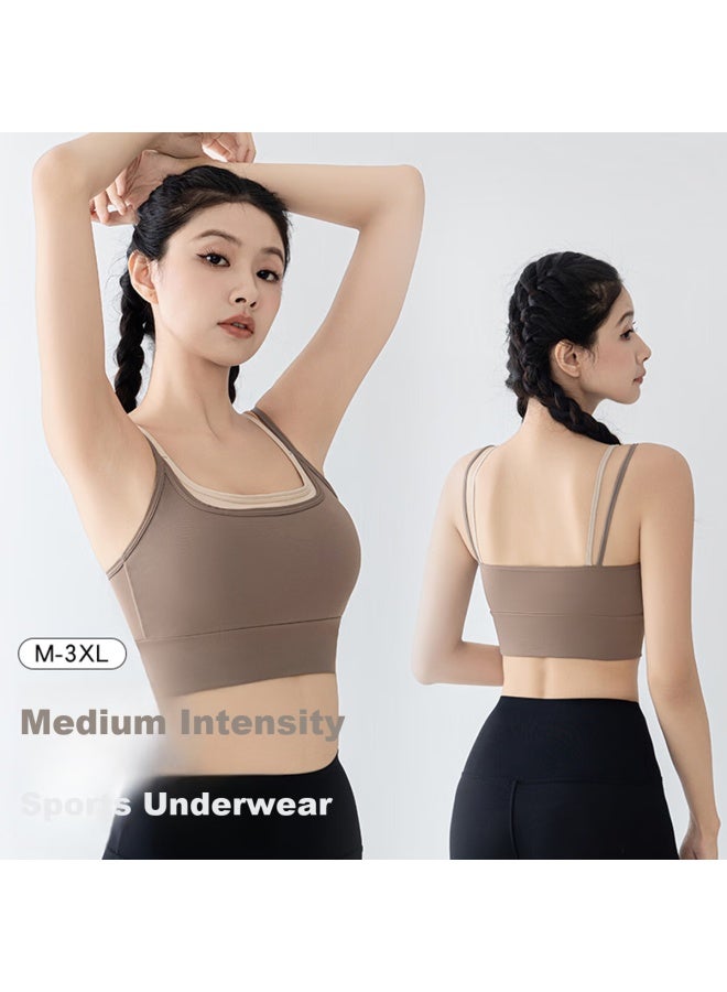 Modal Sports Bra For Women, Anti-shock And Anti-sagging Yoga Vest With Chest Pads, For Running, Pilates, Fitness Bra, Brown, M - Image 2